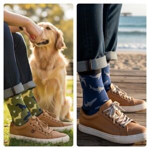 Animal Theme Dogs & Sharks Men’s Casual Novelty Socks Size 6-12